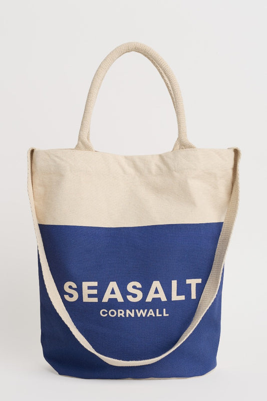Borsa Tote in Tela Blu Navy con Logo