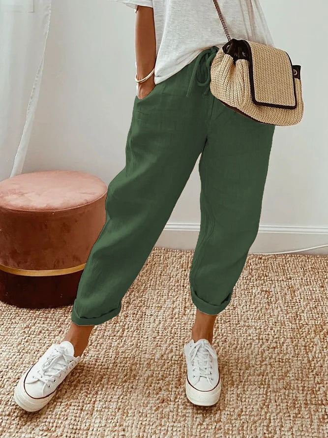 Pantaloni casual con coulisse, tasca inserita a tinta unita