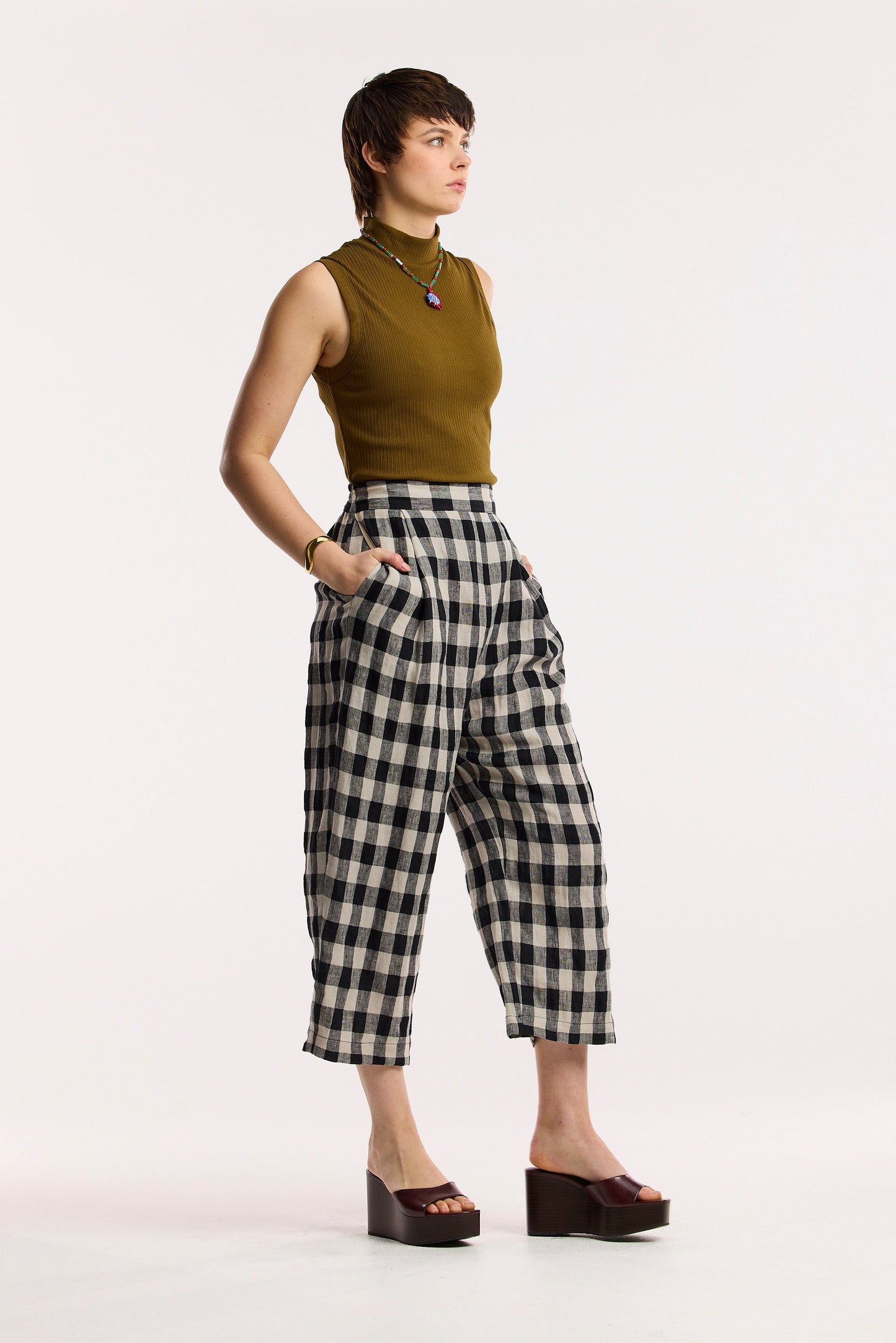 Pantaloni a gamba larga a barile a quadri Laneway