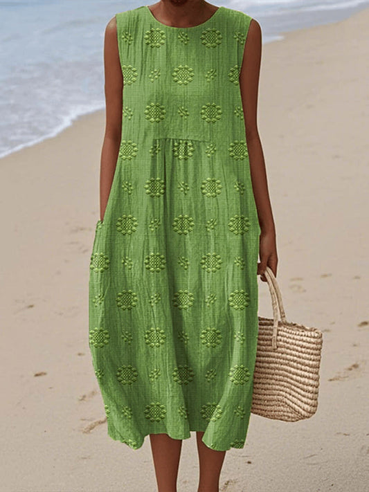 Robe débardeur ample en coton et lin sans manches à imprimé floral vintage