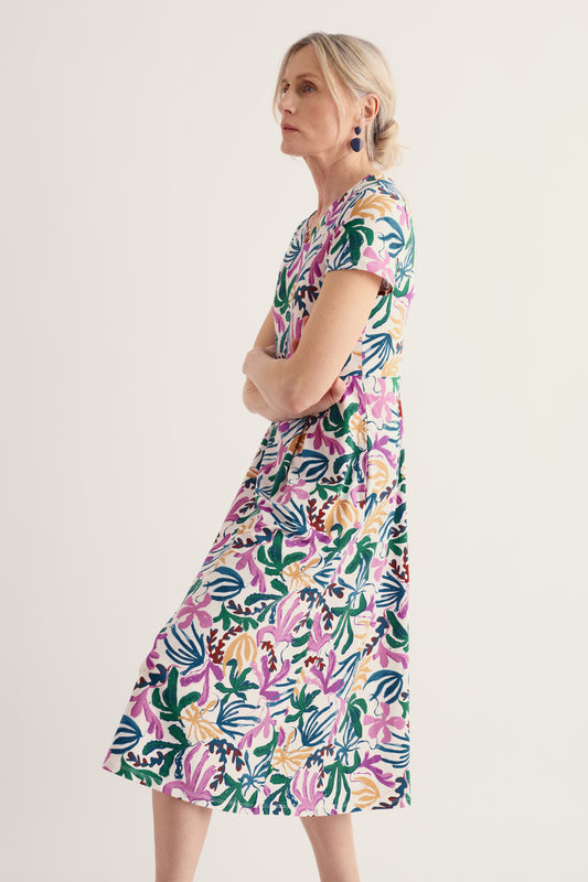 Vestito Midi Veronica a Maniche Corte in Cotone Organico Certificato GOTS