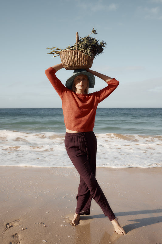 Pantaloni a Gamba Larga in Cotone Organico Tide Flow