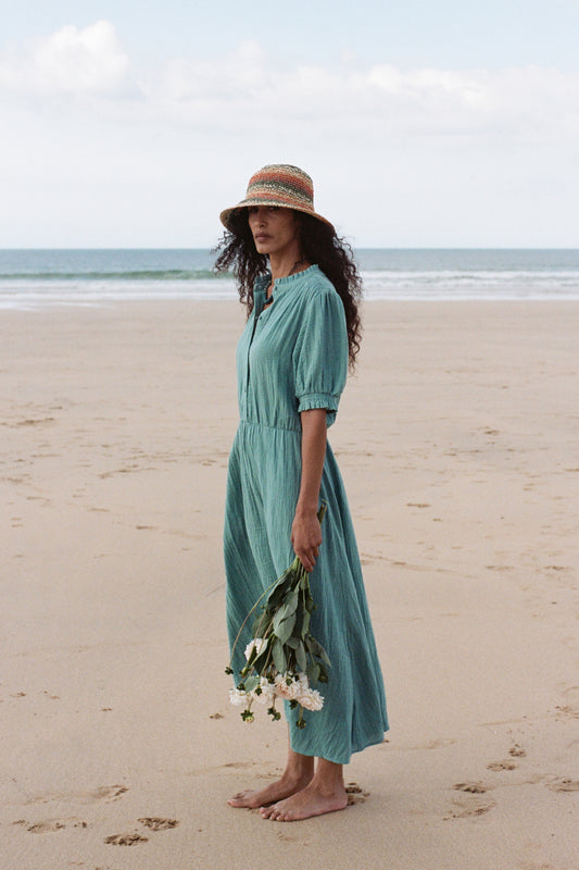 Robe mi-longue Shore Path à demi-manches en coton biologique GOTS