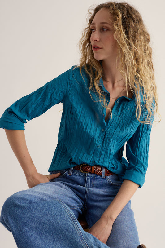 Chemise unie Larissa en coton biologique froissé
