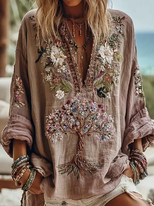 Chemisier décontracté à motif floral « Arbre de Vie tribal » pour femme