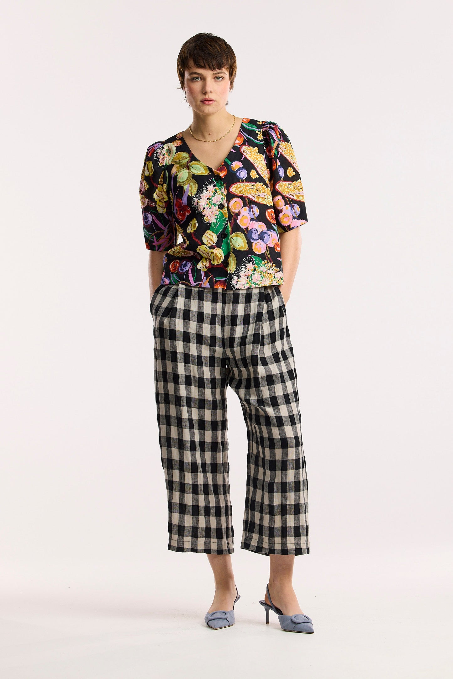 Pantaloni a gamba larga a barile a quadri Laneway