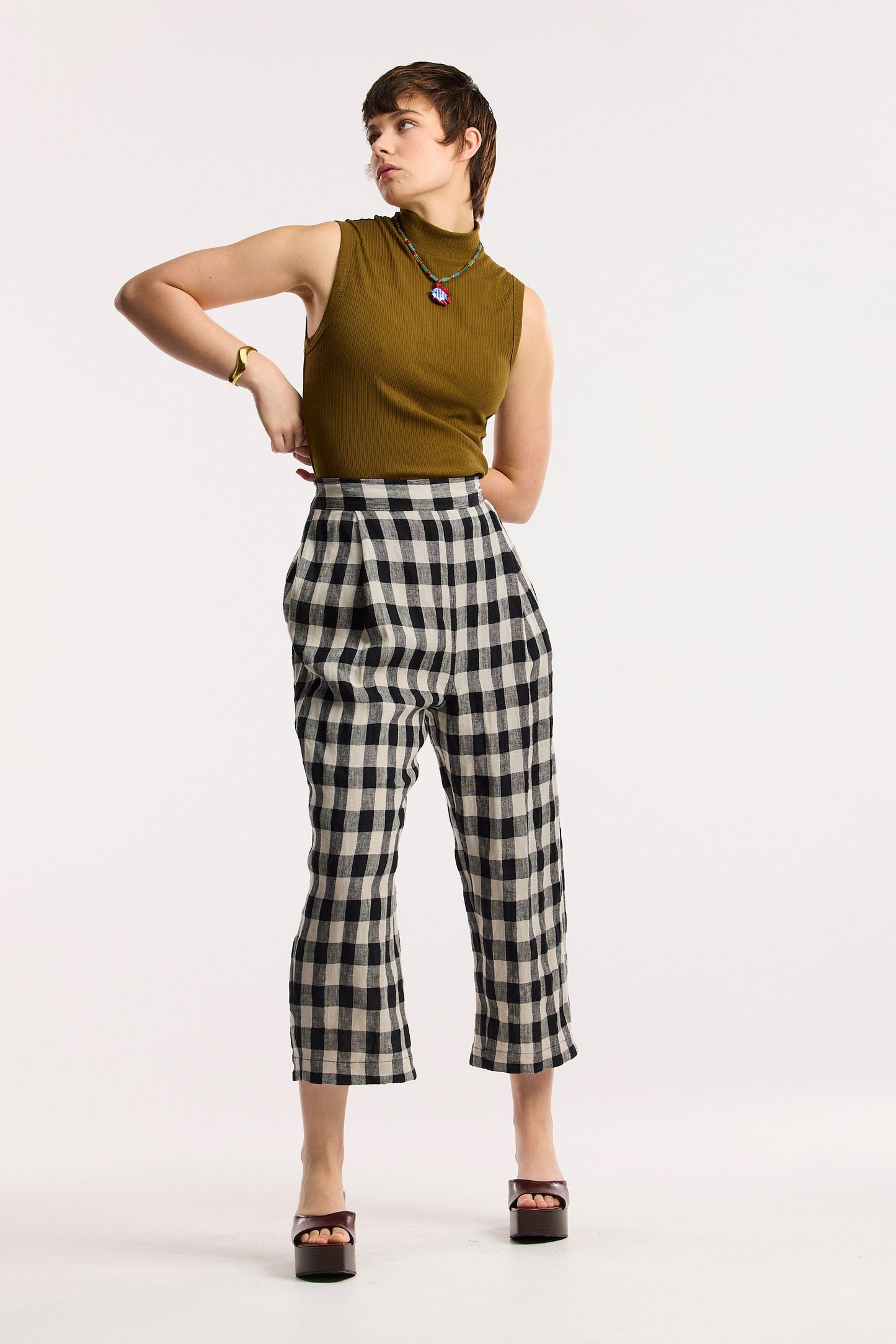 Pantaloni a gamba larga a barile a quadri Laneway