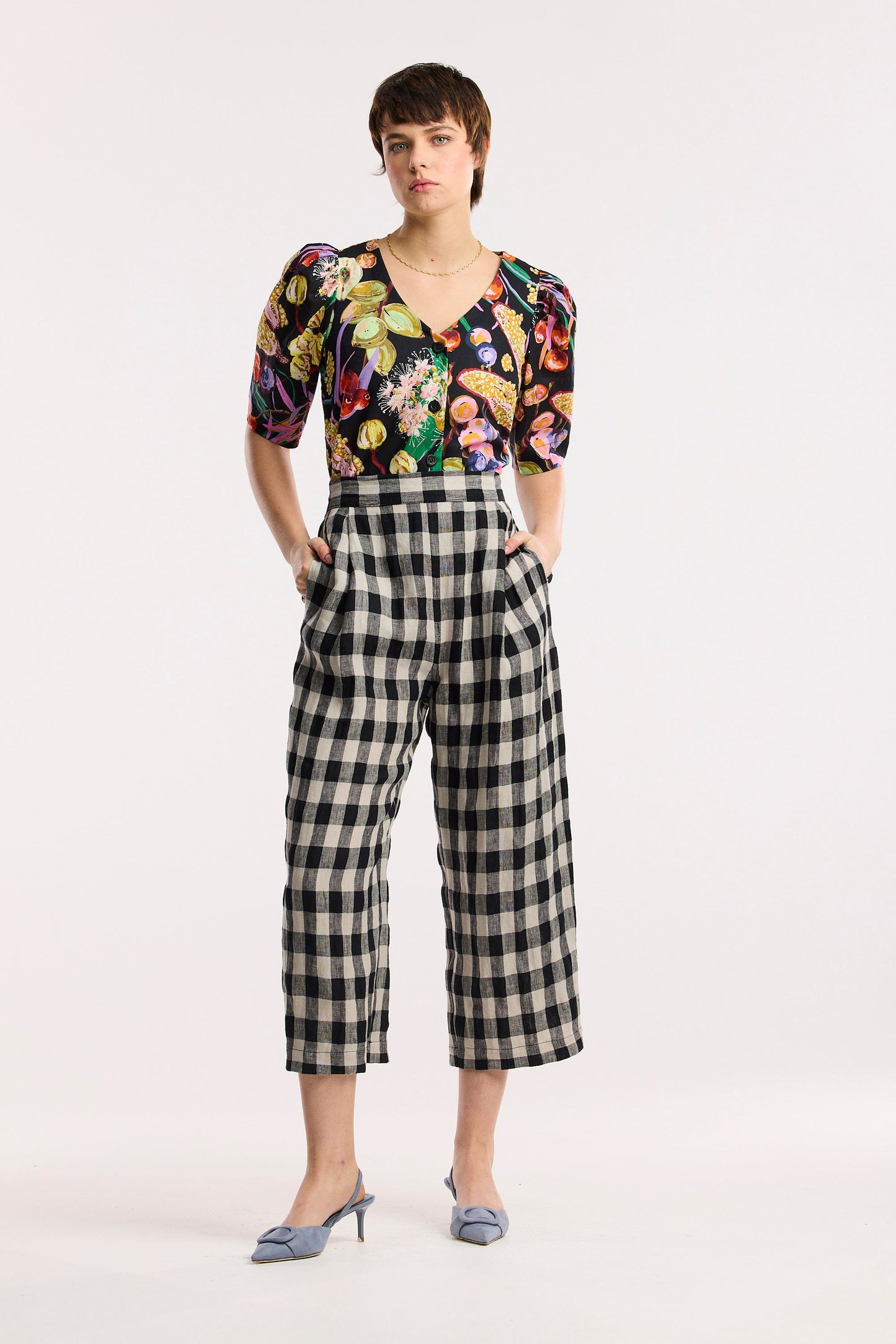 Pantaloni a gamba larga a barile a quadri Laneway